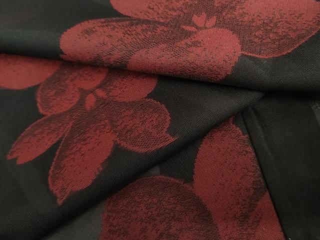平和屋着物＊夏物　小紋　紗　草花文　黒地　正絹　逸品　未使用　AABI9839cs