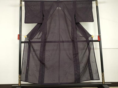 平和屋着物＊夏物　色無地　流水花紋紗　桑の実色　正絹　逸品　AABI9840cs
