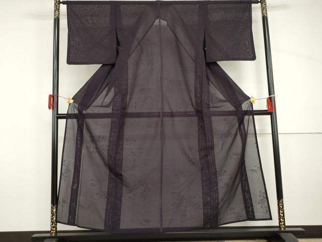 平和屋着物＊夏物　色無地　流水花紋紗　桑の実色　正絹　逸品　AABI9840cs
