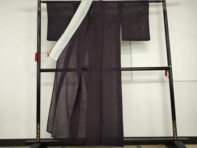 平和屋着物＊夏物　色無地　流水花紋紗　桑の実色　正絹　逸品　AABI9840cs