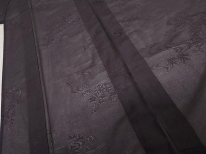 平和屋着物＊夏物　色無地　流水花紋紗　桑の実色　正絹　逸品　AABI9840cs