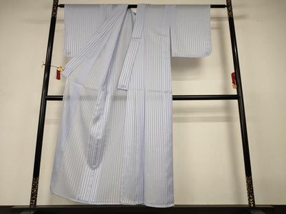 平和屋着物＊夏物　小紋　紗　縞　淡藤色　洗える着物　AABI9844jd