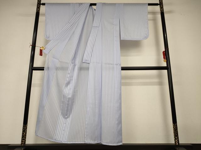 平和屋着物＊夏物　小紋　紗　縞　淡藤色　洗える着物　AABI9844jd