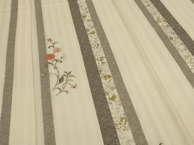 平和屋着物＊夏物　訪問着　絽　刺繍　草花間道　金銀彩　正絹　逸品　AABI9845jd