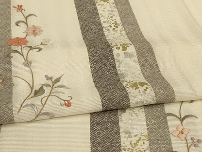 平和屋着物＊夏物　訪問着　絽　刺繍　草花間道　金銀彩　正絹　逸品　AABI9845jd