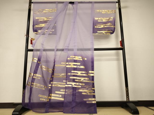 平和屋着物＊夏物　男性　訪問着　オーガンジー　桜霞文　金彩　舞台衣装　洗える着物　AABI9847jd