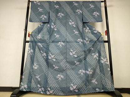 平和屋着物＊夏物　小紋　絽　草花文　洗える着物　AABI9848jd