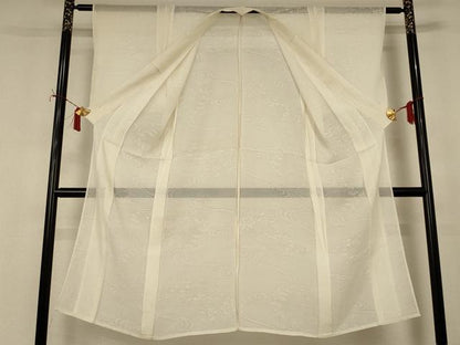 平和屋着物＊夏物　長襦袢　流水草花紋紗　鳥の子色　正絹　逸品　AABI9850jd