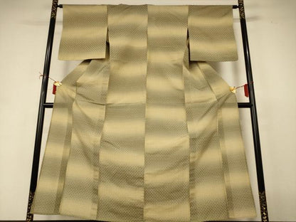 平和屋着物＊夏物　紬  　縦絽　花織　格子　正絹　逸品　未使用　AABI9854jd