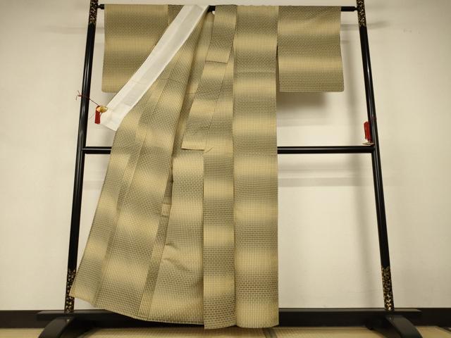 平和屋着物＊夏物　紬  　縦絽　花織　格子　正絹　逸品　未使用　AABI9854jd