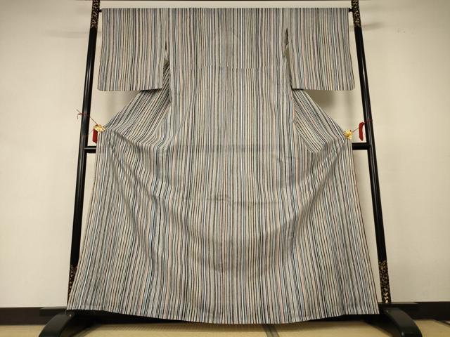 平和屋着物＊夏物　小紋　絽　縞　洗える着物　AABI9856jd