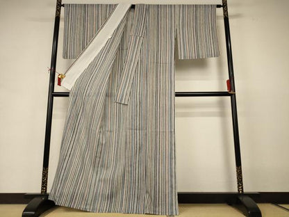 平和屋着物＊夏物　小紋　絽　縞　洗える着物　AABI9856jd
