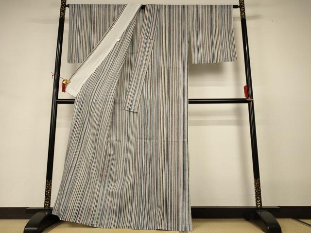 平和屋着物＊夏物　小紋　絽　縞　洗える着物　AABI9856jd