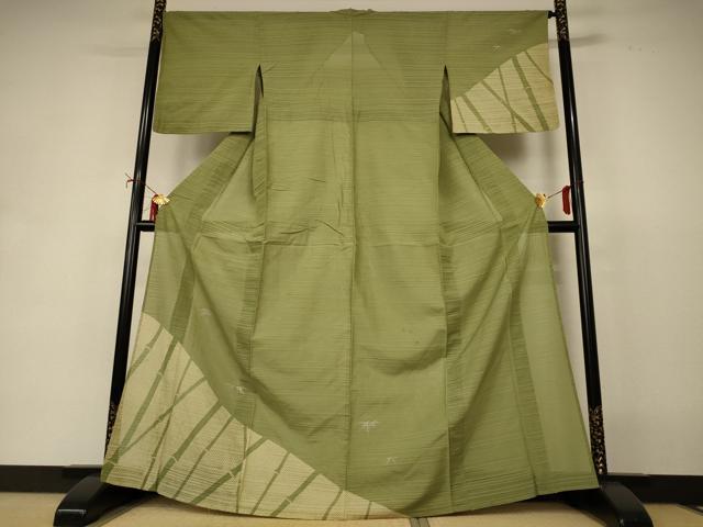 平和屋着物＊夏物　訪問着　変わり絽　笹竹文　銀彩　正絹　逸品　AABI9860jd
