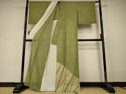 平和屋着物＊夏物　訪問着　変わり絽　笹竹文　銀彩　正絹　逸品　AABI9860jd