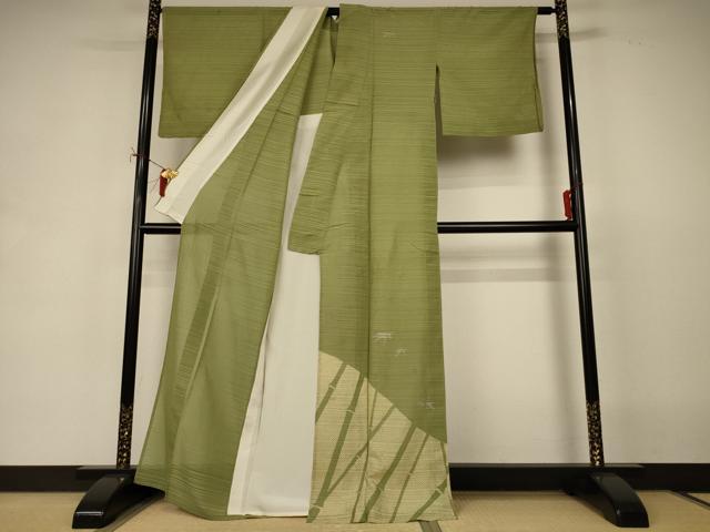 平和屋着物＊夏物　訪問着　変わり絽　笹竹文　銀彩　正絹　逸品　AABI9860jd