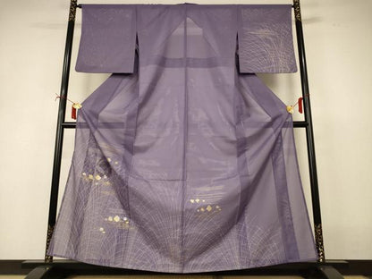 平和屋着物＊夏物 訪問着 絽 扇子箔散らし文 金銀彩 洗える着物 AABI9869jd