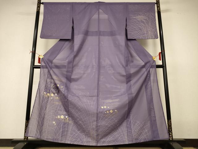 平和屋着物＊夏物 訪問着 絽 扇子箔散らし文 金銀彩 洗える着物 AABI9869jd