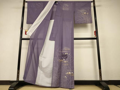 平和屋着物＊夏物 訪問着 絽 扇子箔散らし文 金銀彩 洗える着物 AABI9869jd
