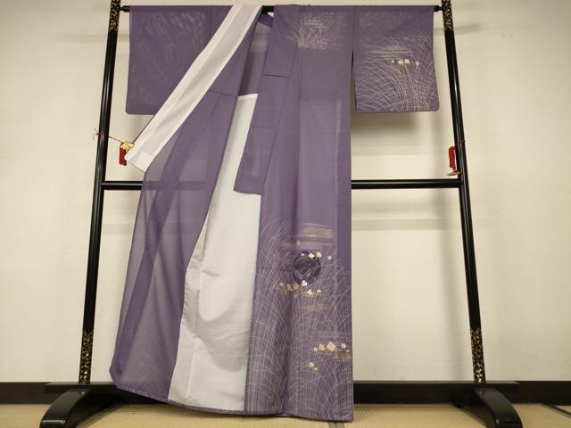 平和屋着物＊夏物 訪問着 絽 扇子箔散らし文 金銀彩 洗える着物 AABI9869jd