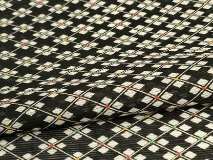 平和屋着物＊夏物 小紋 絽 菱文 黒地 洗える着物 AABI9872jd