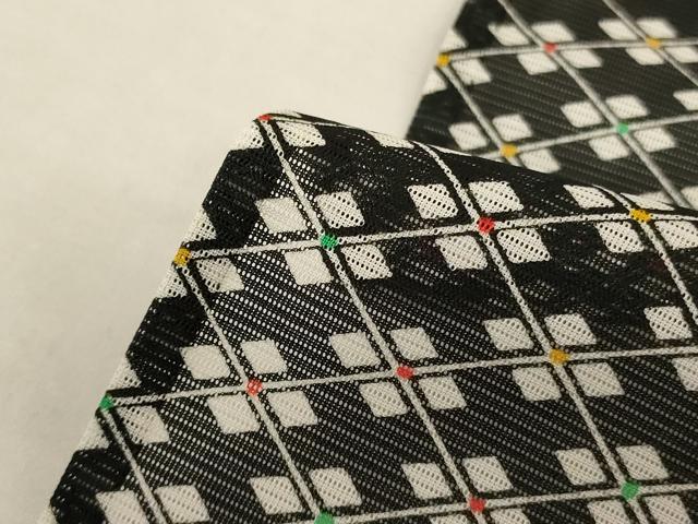 平和屋着物＊夏物 小紋 絽 菱文 黒地 洗える着物 AABI9872jd