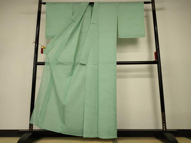 平和屋着物＊夏物 色無地 絽 流水紋紗 薄萌葱色 正絹 逸品 未使用 AABI9877jd