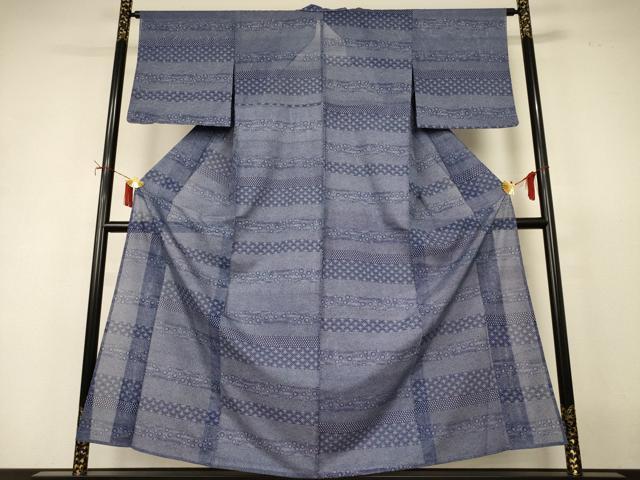 平和屋着物＊夏物　江戸小紋　絽　横段花文　洗える着物　未使用　AABI9878jd
