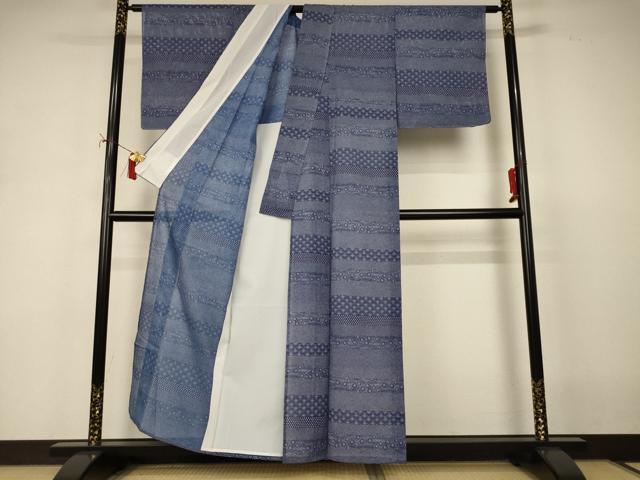 平和屋着物＊夏物　江戸小紋　絽　横段花文　洗える着物　未使用　AABI9878jd