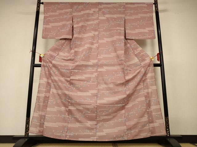 平和屋着物＊夏物 小紋 絽 麻の葉舞桜文 洗える着物 AABI9883jd
