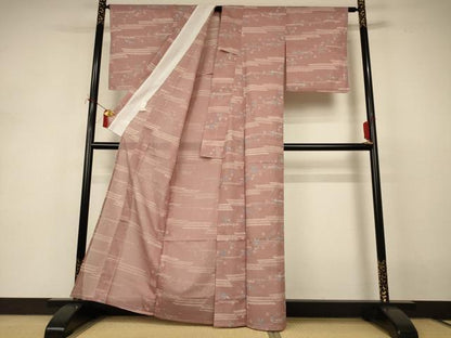 平和屋着物＊夏物 小紋 絽 麻の葉舞桜文 洗える着物 AABI9883jd