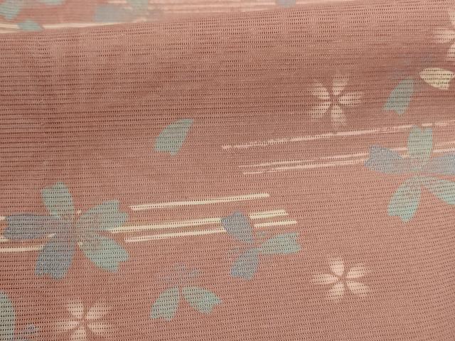 平和屋着物＊夏物 小紋 絽 麻の葉舞桜文 洗える着物 AABI9883jd