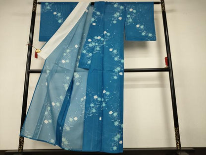 平和屋着物＊夏物 小紋 絽 草花文 洗える着物 AABI9886jd