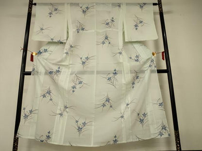 平和屋着物＊夏物 小紋 絽 草花文 銀彩 洗える着物 AABI9887jd