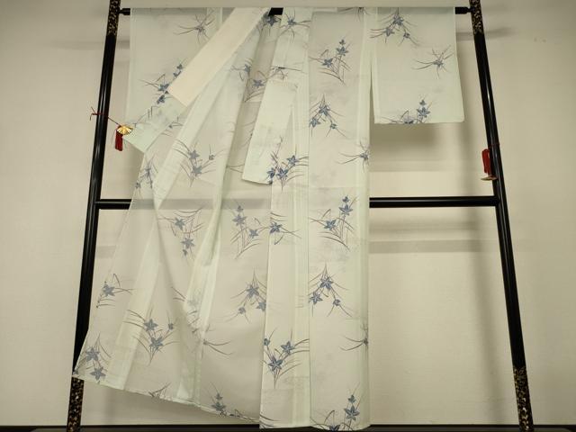 平和屋着物＊夏物 小紋 絽 草花文 銀彩 洗える着物 AABI9887jd
