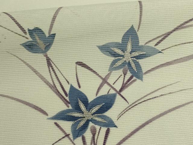 平和屋着物＊夏物 小紋 絽 草花文 銀彩 洗える着物 AABI9887jd