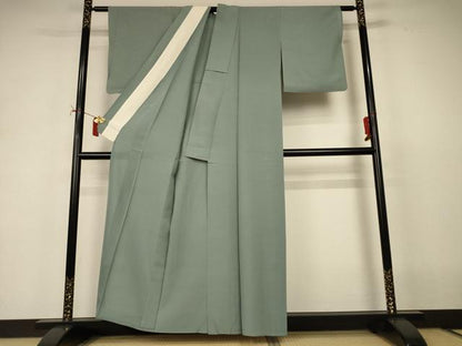 平和屋着物＊夏物　色無地　絽　青白橡色　正絹　逸品　AABI9893jd