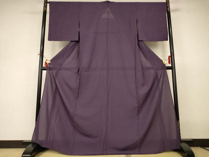 平和屋着物＊夏物　色無地　絽　滅紫色　ロング丈　正絹　逸品　AABI9896jd