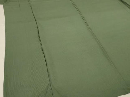 平和屋着物＊夏物　色無地　縦絽　老竹色　正絹　逸品　AABI9898jd