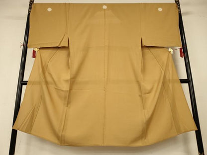 平和屋着物＊夏物　男性　色紋付　絽　黄橡色　正絹　逸品　AABI9899jd