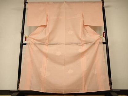 平和屋着物＊夏物　色無地　変わり絽　草花紋紗　赤香色　正絹　逸品　AABI9900jd