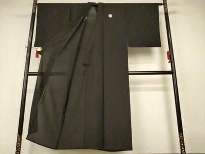 平和屋着物＊夏物　男性　黒紋付　絽　正絹　逸品　AABI9902jd