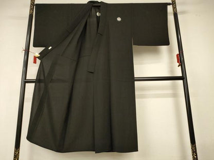 平和屋着物＊夏物　男性　黒紋付　絽　正絹　逸品　AABI9903jd