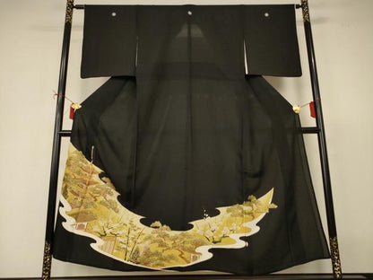平和屋着物＊夏物　黒留袖　絽　駒刺繍　松竹梅　正絹　逸品　AABI9904jd