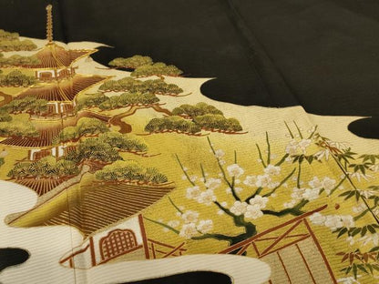 平和屋着物＊夏物　黒留袖　絽　駒刺繍　松竹梅　正絹　逸品　AABI9904jd