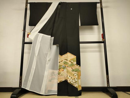 平和屋着物＊夏物　黒留袖　絽　刺繍　孔雀文　正絹　逸品　AABI9910jd