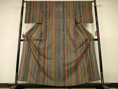 平和屋着物＊夏物　小紋　絽　草花間道　正絹　逸品　AABI9914jd