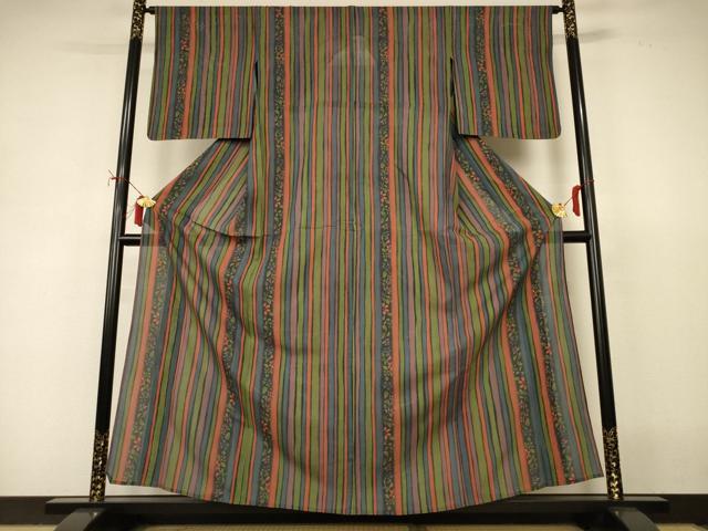 平和屋着物＊夏物　小紋　絽　草花間道　正絹　逸品　AABI9914jd