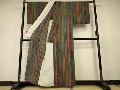 平和屋着物＊夏物　小紋　絽　草花間道　正絹　逸品　AABI9914jd