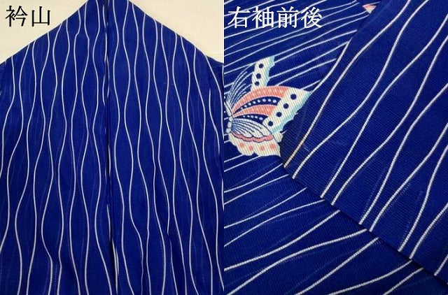 平和屋着物＊夏物　小紋　絽　立涌舞蝶文　洗える着物　AABI9915jd